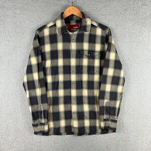 Gramicci Long Sleeve Button Up‎ Shirt Mens Medium Navy Blue Beige Plaid